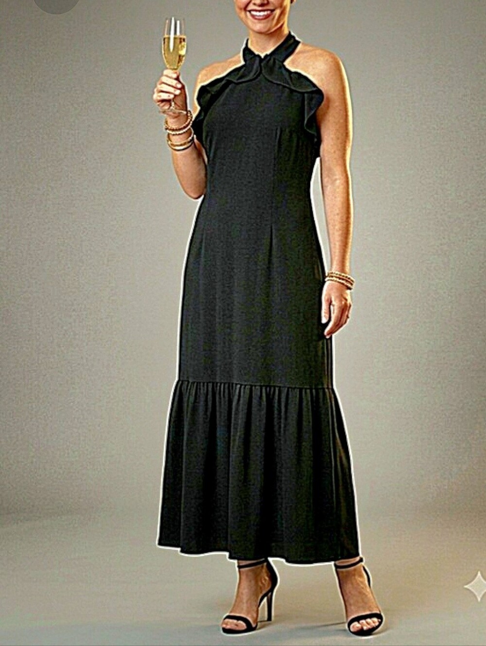 Leona Edmiston Halter Backless Fit and Flare Maxi Dress / Sz M / Black